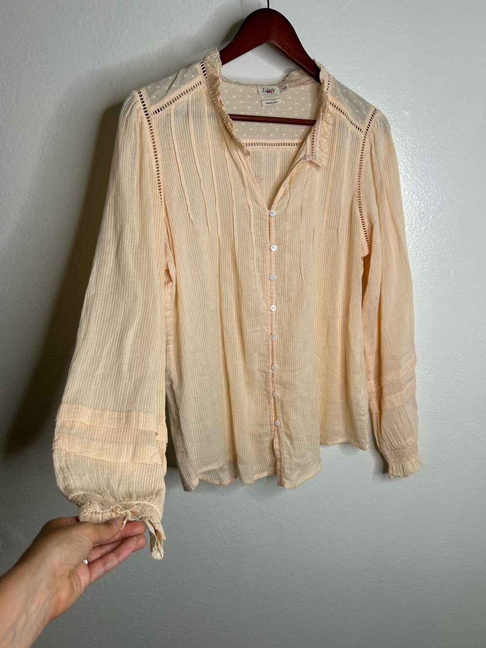 Faherty 100% Organic Cotton Peach Willa Button Down Long Sleeve Blouse Top